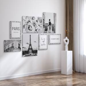 Set De Tableaux Paris Fleurs Citations Noir - Gris - Blanc - Textile - 110 x 80 x 80 cm