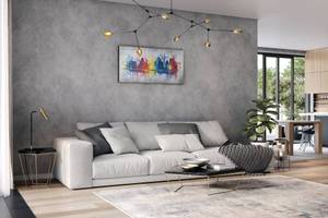 Tableau Dortmunder Skyline Gris - Bois massif - Textile - En partie en bois massif - 120 x 60 x 4 cm