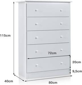 Schubladenkommode TI85339IT+DE Weiß - Holzwerkstoff - 40 x 115 x 80 cm