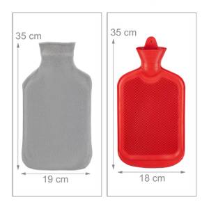 Wärmflasche mit Bezug 1,5 Liter Grau - Rot - Kunststoff - Textil - 19 x 35 x 5 cm