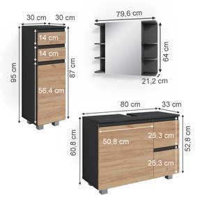 Badmöbel Set J-Shape 38201 Grau - Sonoma Eiche Trüffel Dekor - 80 x 90 x 33 cm - Holzwerkstoff