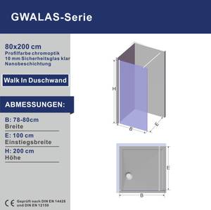 Walk in Dusche Nano Glas Duschtrennwand Silber - Glas - 80 x 200 x 0 cm