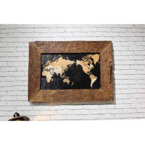 Décoration murale carte du monde en teck Marron - En partie en bois massif - 80 x 60 x 6 cm