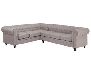 Ecksofa CHESTERFIELD Beige - Eiche Dunkel - 280 x 77 x 85 cm - Textil