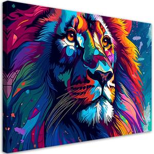 Canvas Bild Bunte Neon Löwe Abstraktion 120 x 80 cm