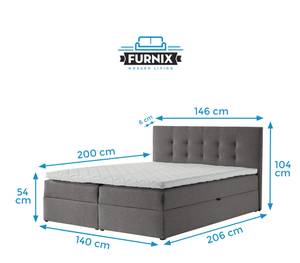 Boxspringbett TREZO 2 140 LS98 Grau Grau - Holzwerkstoff - 146 x 104 x 206 cm