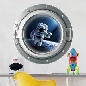 Wandtattoo 3D Bullauge Astronaut Weltall 120 x 120 cm