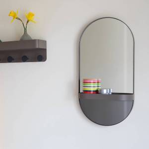 Miroir mural avec étagère oval Marron