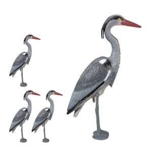 4 x Gartenfigur Reiher Schwarz - Grau - Rot - Kunststoff - 13 x 74 x 17 cm