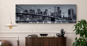 Panoramabild New York bei Nacht 3D Schwarz - Grau - Weiß - Textil - 145 x 45 x 45 cm