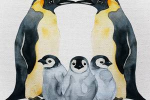 Leinwand Pinguinfamilien-Druck Textil - 3 x 60 x 40 cm