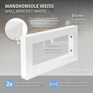 Wandkonsole 300x150x30 mm weiß Weiß - Metall - 3 x 15 x 30 cm