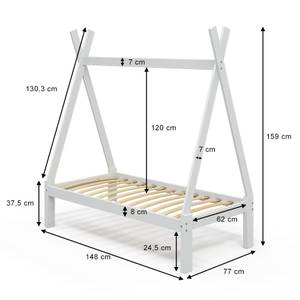 Kinderbett „Tipi“ mit Schubladen Weiß - Holz teilmassiv - 148 x 159 x 77 cm