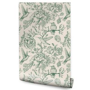 Papier Peint FLEURS Feuilles Plantes Beige - Vert - Papier - Textile - 53 x 1000 x 1000 cm