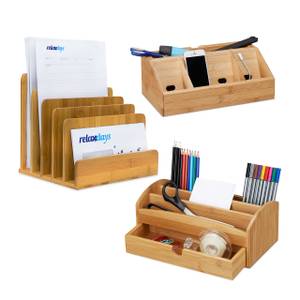 3 tlg. Schreibtisch Organizer Set Braun - Bambus - Holzwerkstoff - 28 x 30 x 43 cm