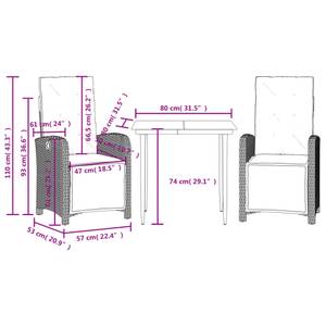 Bistro-Set-k224 ( 3-tlg ) Schwarz - Massivholz - Höhe: 1 cm