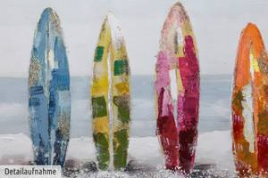 Tableau peint à la main Surf Siesta Gris - Bois massif - Textile - 150 x 50 x 4 cm