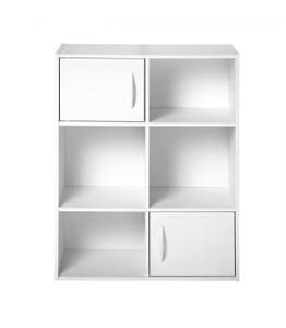 Etagère de rangement 6 cases 2 portes Blanc - Bois manufacturé - 30 x 80 x 62 cm