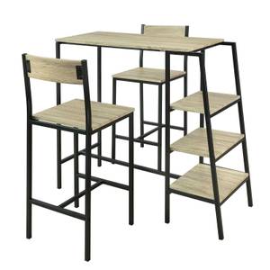Table + 2 x Tabourets de Bar OGT16-N Noir - Marron - Bois manufacturé - Métal - 110 x 100 x 45 cm