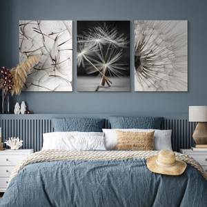 Set De Tableaux Pissenlits Fleurs Nature Beige - Noir - Gris - Blanc - Textile - 90 x 40 x 40 cm