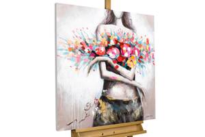 Acrylbild handgemalt Flowery Temptation Grau - Rot - Massivholz - Textil - 80 x 80 x 4 cm