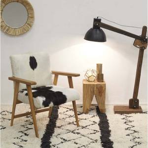 Fauteuil teck avec peau de chèvre noire Bois manufacturé - 64 x 82 x 62 cm