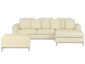 Ecksofa OSLO 2-tlg Beige - Creme - Silber - Armlehne davorstehend rechts - Ecke davorstehend links - Mit Hocker - Mit Kissen - Echtleder