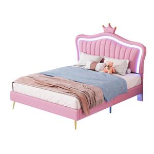 Lit enfant rembourré Aether Ⅳ Rose foncé - Bois manufacturé - Métal - Bois massif - Cuir synthétique - 152 x 122 x 203 cm