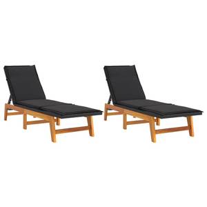 Chaise longue 319725 (lot de 2) Noir - Métal - Polyrotin - Bois/Imitation - 54 x 87 x 200 cm