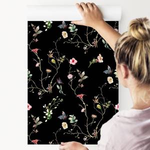 Tapete Pflanzen Blätter Blumen Beige - Schwarz - Blau - Braun - Grün - Orange - Violett - Rot - Weiß - Papier - 53 x 1000 x 1000 cm