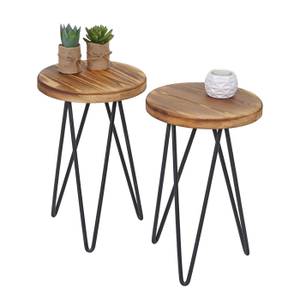 Sitzhocker mit Tisch A80 (3-teilig) Schwarz - Braun - Metall - Holzart/Dekor - Holz teilmassiv - 85 x 40 x 35 cm