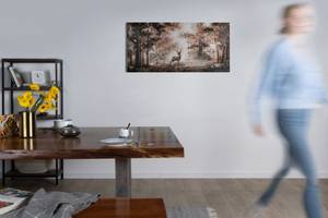 Tableau peint Cerf dans la brume Marron - Bois massif - Textile - 120 x 60 x 4 cm
