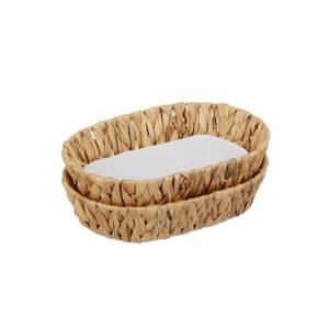 2er Set Obstschalen aus Wasserhyazinthe Beige - Weiß - Rattan - Textil - 33 x 7 x 22 cm