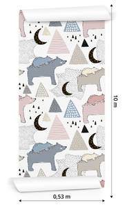 Papier Peint pour enfants ours montagnes Beige - Noir - Bleu - Gris - Blanc - Papier - Textile - 53 x 1000 x 1000 cm