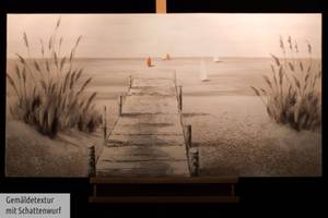 Tableau peint Careless Beach Day Gris - Bois massif - Textile - 120 x 60 x 4 cm