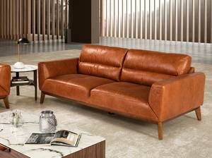 2-Sitzer-Sofa aus Büffel-Rindsleder Braun - Echtleder - Textil - 159 x 86 x 96 cm