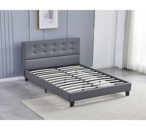 Bett aus grauem Kunstleder 140x190cm Grau - Naturfaser - 140 x 90 x 190 cm
