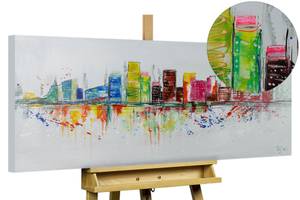 Bild gemalt Ljubljana Skyline Silhouette Grau - Massivholz - Textil - Holz teilmassiv - 120 x 60 x 4 cm