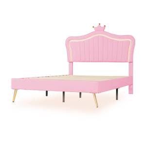 Lit enfant rembourré Aether Ⅳ Rose foncé - Bois manufacturé - Métal - Bois massif - Cuir synthétique - 152 x 122 x 203 cm