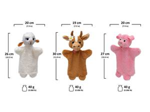 Handpuppen Set Schaf Kuh Schwein 3 tlg. Textil - 34 x 19 x 9 cm