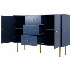 Sideboard OzeanⅢ Blau - Holzwerkstoff - Metall - Massivholz - 40 x 82 x 120 cm