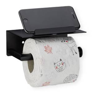 Toilettenpapierhalter mit Ablage schwarz Schwarz - Metall - 16 x 6 x 11 cm