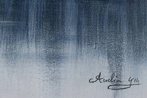 Acrylbild handgemalt Tannen im Nebel Blau - Weiß - Massivholz - Textil - 100 x 75 x 4 cm
