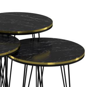 Set de 3 tables d'appoint Ryslinge ronde Imitation marbre noir - 36 x 50 x 36 cm