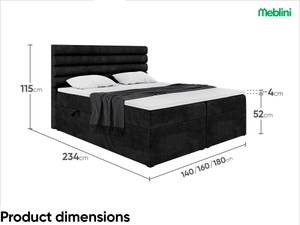 Boxspringbett Karim Schwarz - 140 x 234 cm - H3