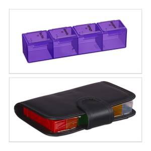 4 x Tablettenbox 7 Tage mit Etui Schwarz - Blau - Rot - Kunststoff - 14 x 20 x 4 cm