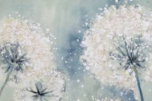 Tableau peint Entre terre temps Bleu - Bois massif - Textile - 80 x 80 x 4 cm