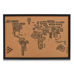 Pinboard "World Letters", Kork/Holz Schwarz - Kork - 40 x 1 x 60 cm