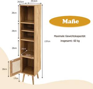 Hochschrank Rattan Braun - Holzwerkstoff - 30 x 137 x 30 cm