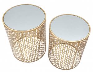 Paar runde Tische aus vergoldetem Metall Gold - Metall - 41 x 50 x 41 cm